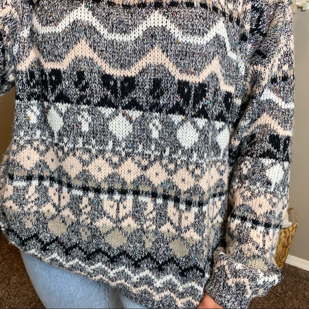 Vintage 80s Slouchy Fair Isle Funky Pattern Crochet Club Sweater - Picture 6 of 8